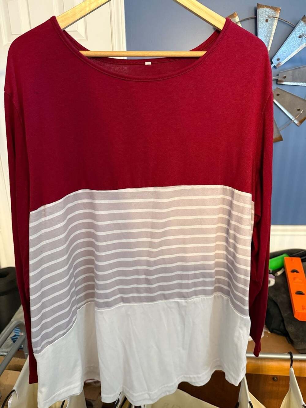 Sherosa Women's Plus Size Color Block Striped Long Sleeve Tunic Top